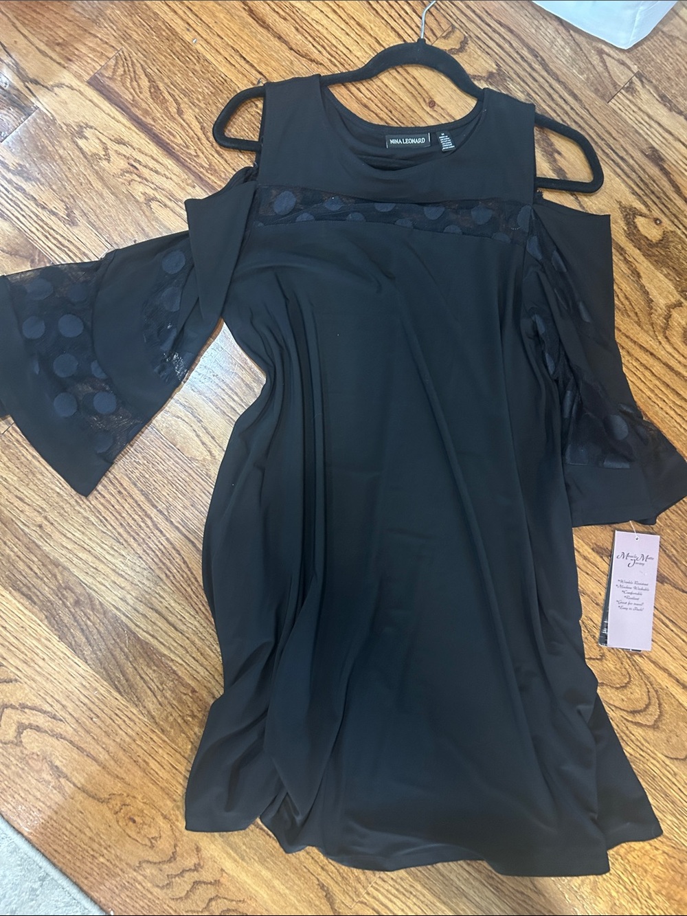 Nina Leonard Black Cold-Shoulder Polka Dot Sleeve Dress BRAND NEW